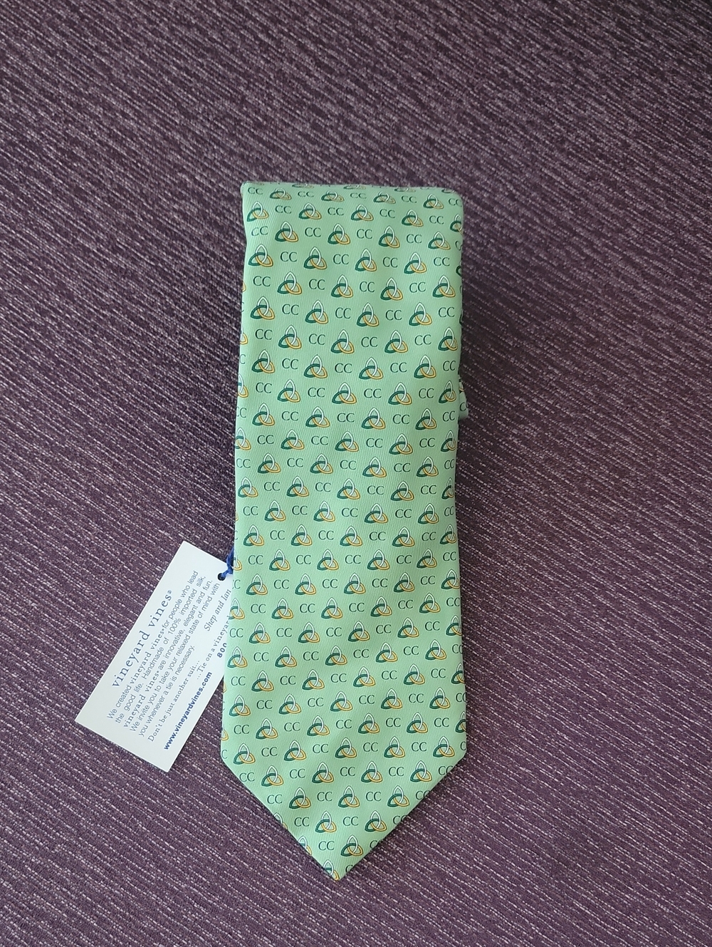 Vineyard Vines Light Green Silk Tie with Small Yellow & Navy Motifs
